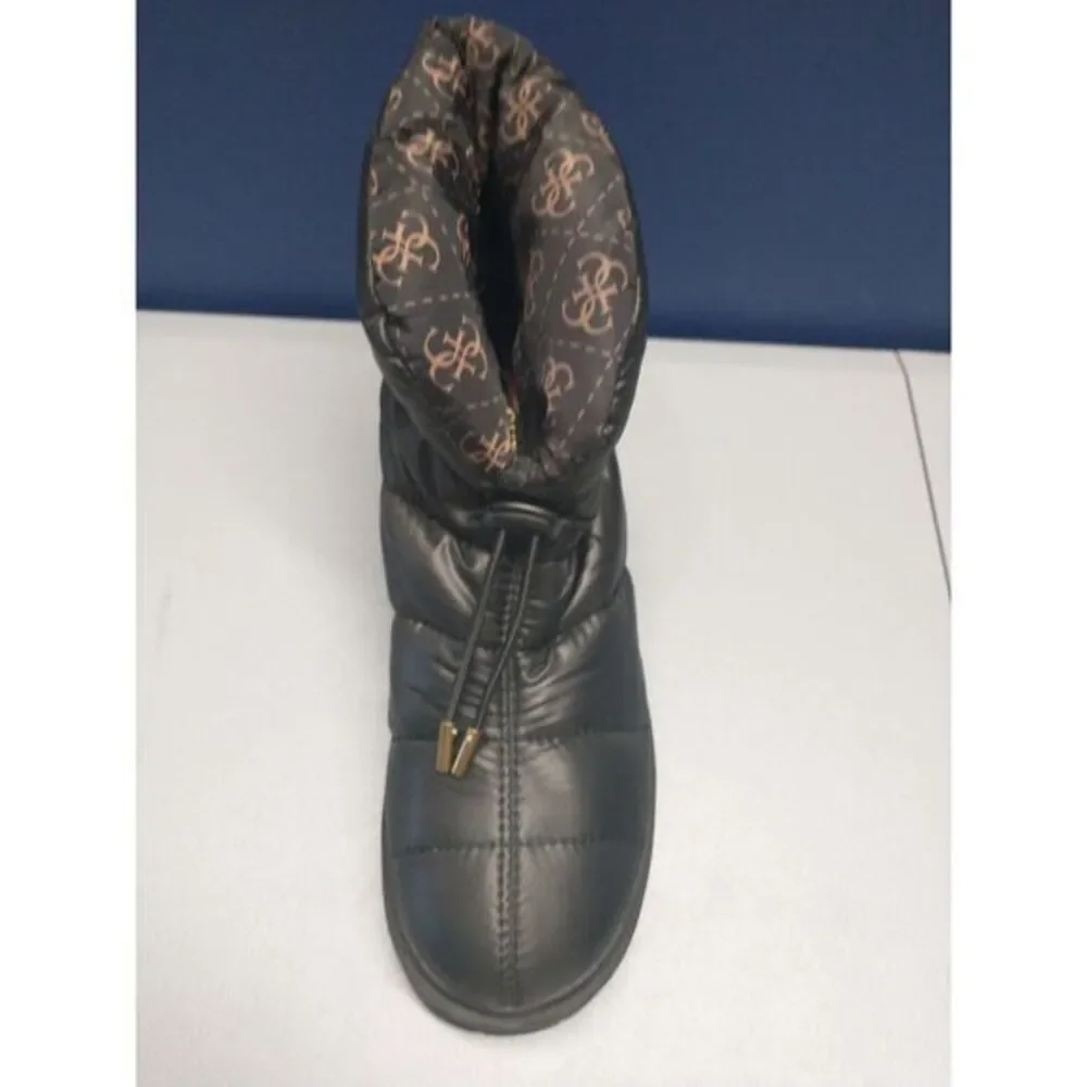 Guess Winter Ankle Snow Boots Womens Size 6.5 Black Leather Puffer‎ Pull On